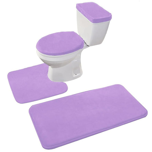 Madeals Memory Foam Bathroom Toilet Rug Set 4 Piece with Toilet Lid Cover and Tank Covers Teal Lavender - color: Lavender