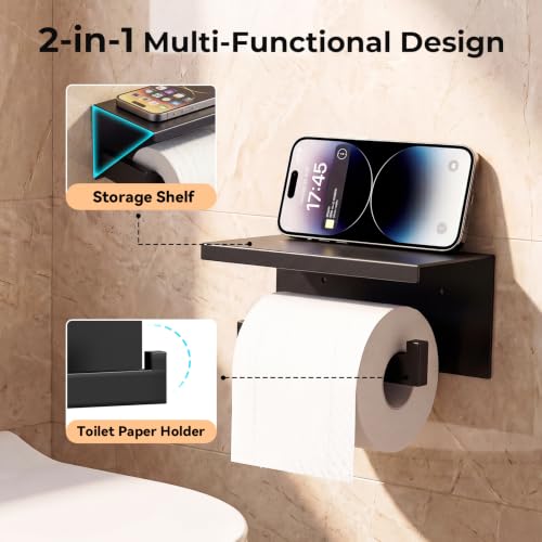5-Piece Bathroom Hardware Set, 23.6 Inch Towel Bar Set SUS304 Stainless Steel Towel Racks for Bathroom Round Towel Bar, Towel Ring, Toilet Paper Holder, 2 Robe Hooks, Wall Mounted (Black) - color: Matte Black, size: 5 pack
