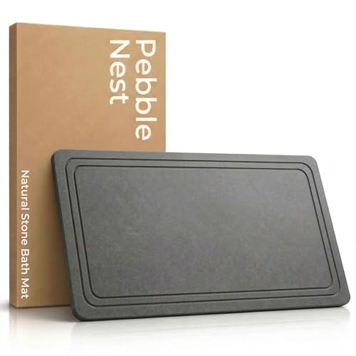 Stone Bath Mat – Diatomaceous Earth Quick Drying Non-Slip Bathroom Mat – Absorbent Diatomite Shower Mat, Durable & Easy to Clean, Modern, 23.6" x 15.3", (Slate Grey - Linea) - color: Slate Grey - Linea