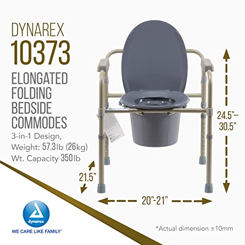 Dynarex Elongated Folding Bedside Commode is a 3 in 1 Portable Toilet with an Elongated Seat, Use Free Standing or with an Existing Toilet to Raise Height, Grey, 1 Elongated Folding Bedside Commode - size: Elongated