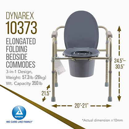 Dynarex Elongated Folding Bedside Commode is a 3 in 1 Portable Toilet with an Elongated Seat, Use Free Standing or with an Existing Toilet to Raise Height, Grey, 1 Elongated Folding Bedside Commode - size: Elongated