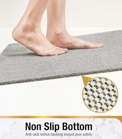 HITSLAM Bathtub Mat Non Slip, 35 x 16 Inch Long Soft PVC Loofah Shower Mat, Bath Mat for Tub Without Suction Cups, Quick Drying Bath Tub Mat for Shower and Bathroom, Easy to Clean, Grey - color: Grey