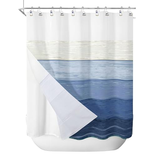 Sunlit Nautical Double Shower Curtain Hooks, Home Decorative Coastal Shower Curtain Rings for Bathroom, Resin, Ocean Shower Curtain Hanger Hooks for Living Room, Set of 12, Blue Lighthouse Sailboat - size: Sailboat & Lighthouse With Double Hooks