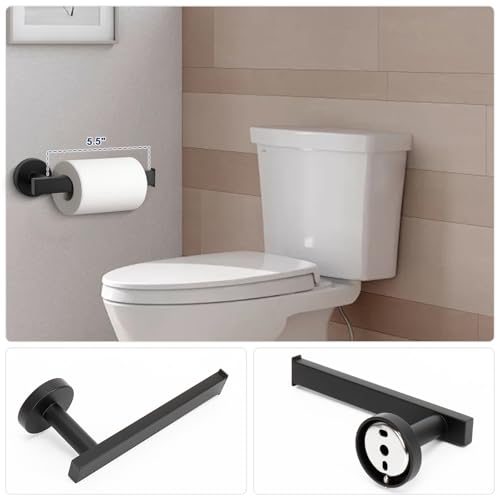 NearMoon 5 Pieces Bathroom Hardware Set 304 Stainless Steel, Square Towel Rack Kit - 24" Towel Rod + Towel Ring + Toilet Paper Holder + 2 Robe Hooks, Wall Mounted Bath Accessories (Matte Black) - color: Matte Black