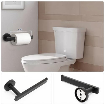 NearMoon 5 Pieces Bathroom Hardware Set 304 Stainless Steel, Square Towel Rack Kit - 24" Towel Rod + Towel Ring + Toilet Paper Holder + 2 Robe Hooks, Wall Mounted Bath Accessories (Matte Black) - color: Matte Black