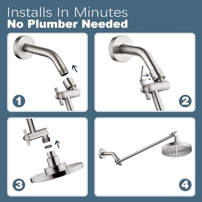 BRIGHT SHOWERS 15 Inch Extra Long Shower Head Extension Arm, Solid Brass Shower Arm Extender with Locking Screw for Rain and Handheld Showerhead, Height & Angle Adjustable, Brushed Nickel - color: Brushed Nickel, style: 15 Inch