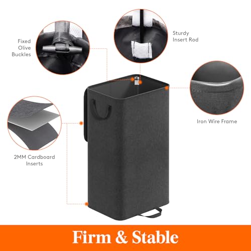 Lifewit Single Laundry Hamper with Lid and Removable Laundry Bags, Large Collapsible 1 Dividers Dirty Clothes Basket with Handles for Bedroom Laundry Room Closet Bathroom College, 100L Black - color: Black, size: 100L