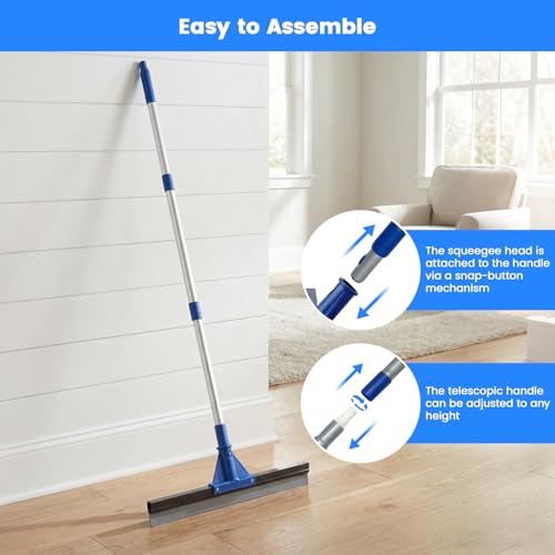 Floor Squeegee for Concrete Floor, 17.5" Heavy Duty Squeegee Broom for Floor, Commercial Scrubber Mop with Extendable Long Handle, Bathroom Tile Shower Glass Window