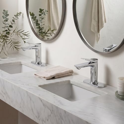 Rbrohant Single Hole Bathroom Faucet, Polished Chrome Single Handle Bathroom Sink Faucets for 1 Hole,Bathroom Vanity Faucet with Pop up Drain and Cover Plate, Deck Mount, R2001-PCP - color: Polished Chrome, style: With Escutcheon