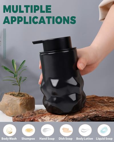 BosilunLife Hand Soap Dispenser - Foam Soap Dispenser Bathroom Ceramic Dish Liquid Soap Dispenser for Kitchen, Bathroom Countertop Soap Dispensers (Black-Foam-Sculpt) - color: Black-foam-sculpt