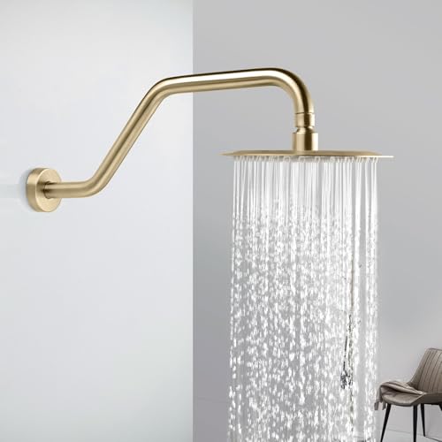 High Rise Shower Arm with Flange,15.5 Inch Gooseneck Shower Arm Extension,Stainless Steel S Shaped Shower Showerarm,Brushed Gold,9Z4MKK - color: Brushed Gold, style: Z Shaped