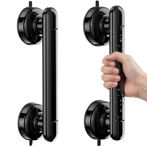 Suction Shower Handle, 2 Pack Grab Bars for Shower and Bathroom, Removable Safety Grip No Drilling & Waterproof, Heavy Duty Suction Cup Bath Handrails Grab Bars for Bathtubs, 11 inch - Black - color: Black