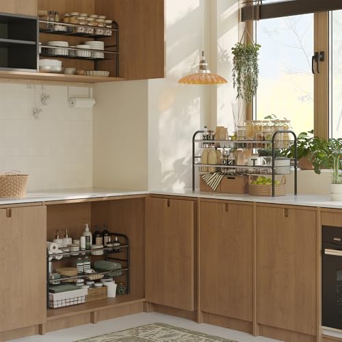 Under Sink Organizers and Storage,Expandable under cabinet organizer Shelf | 2 tier expandable shelf for kitchen and bathroom,8 Baskets,Adjustable partition height,20.7-32.3" W - size: 8 Metal Baskets