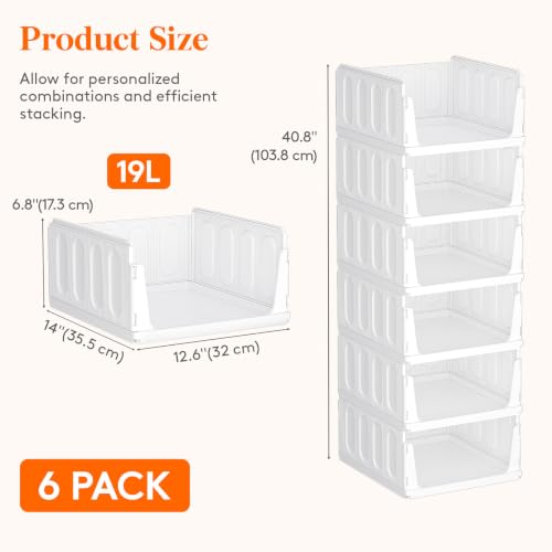Lifewit Stacking Closet Organizers Shelf for Clothes 6 Pack 14" Depth | open front basket, top shelf storage bins, store clothing sweater jeans, for Pantry, Kitchen, Dorm