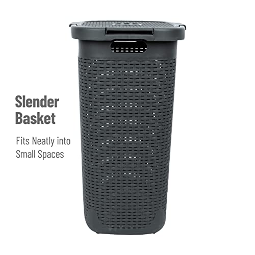 Mind Reader Slim Laundry Hamper with Lid, 60L Tall Clothes Basket, Narrow Tapered Design for Bathrooms, Closets and Laundry Rooms, Plastic, Gray - color: Gray, size: 1 Piece