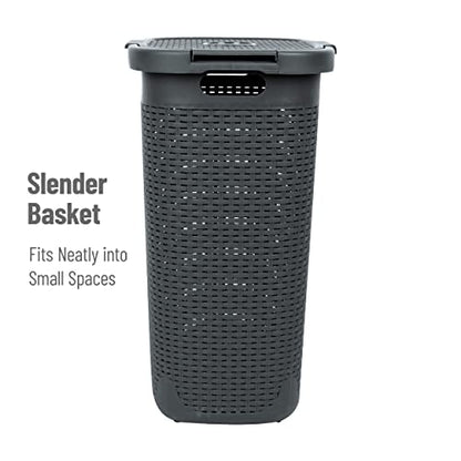Mind Reader Slim Laundry Hamper with Lid, 60L Tall Clothes Basket, Narrow Tapered Design for Bathrooms, Closets and Laundry Rooms, Plastic, Gray - color: Gray, size: 1 Piece