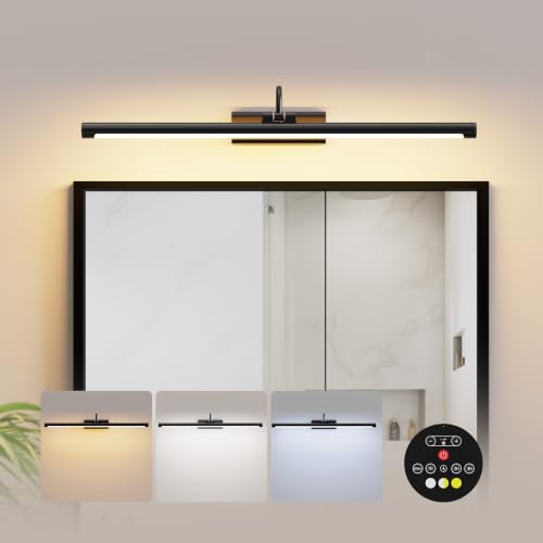 Bathroom Vanity Light Wireless Rechargeable Black 24 inch Black | 10000mAh Rechargeable Battery, 500LM Dimmable, 3 Color Temps, No Wiring , 250° Rotatable with Remote for Bathroom Mirror - color: Black, size: 1 Pack