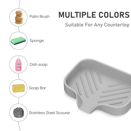 Silicone Soap Holder, 4 Pcs Thickened High-Purity Silicone, Self-Draining Soap Tray for Shower (Gray) - color: Gray