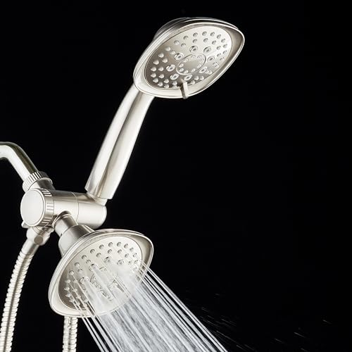 AquaDance Luxury Square 48-setting High-Pressure Dual Head/Handheld Shower Spa Combo. Extra-Long 72" Stainless Steel Hose, 3-way Flow Diverter, Satin Nickel Finish - color: Satin Nickel