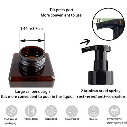 2 Pack Foaming Soap Dispenser, 15 Oz Refillable Plastic Pump, Amber Brown | 450ml Empty Foam Soap Bottles for Hand Soap, Ideal for Bathroom Vanities, Kitchen Sink, Hospital, Clinic and More