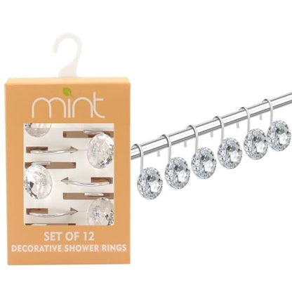 J&V TEXTILES Shower Curtain Hooks Rings, Rust Resistant Metal Double Glide Shower Hooks Rings for Bathroom Shower Rods Curtains, Set of 12 Hooks (Crystal Clear Acrylic) - color: Crystal Clear Acrylic