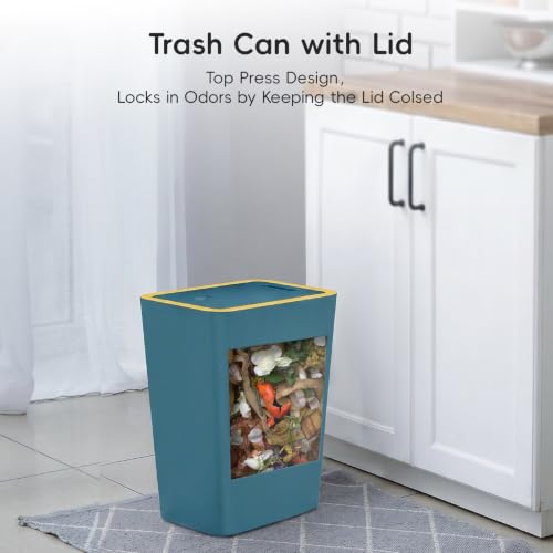 Lysam 4 Gallon Trash Can 3 Packs, Bedroom Trash Can with Lid & Trash Bags | Small Garbage Can Press-Top for Dog Proof, Oder Seal, Waste Basket for Office, Living Room, Bathroom White & Teal & Blue - color: Teal & White & Blue