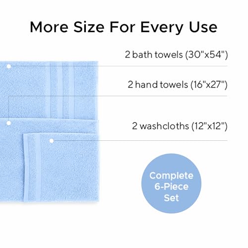 6 Pieces - Rhosus-Veteran Textile Turkish Cotton - Luxury Towel Set for Bathroom & Kitchen, 2 Bath Towels, 2 Hand Towels & 2 WashCloths *Valued $79.99* (SKYLITE Blue) - color: Skylite Blues