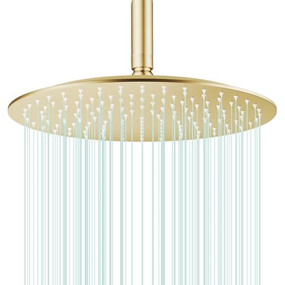 All Metal Rain Shower Head - Heavy Duty Stainless Steel, Easy Install, High Water Flow, Ultra-Thin Modern Design for Bathroom (F-Brushed Gold, 12) - color: Brushed Gold, size: 12