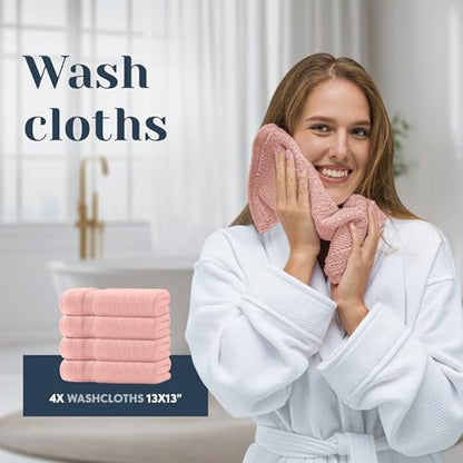 White Classic Luxury Bath Towel Set of 8 Pieces - 100% Turkish Cotton Highly Absorbent Towels for Bathroom, 2 Luxury Bath Towels 700GSM, 2 Hand Towels, 4 Washcloths, Pink - color: 17: Pink