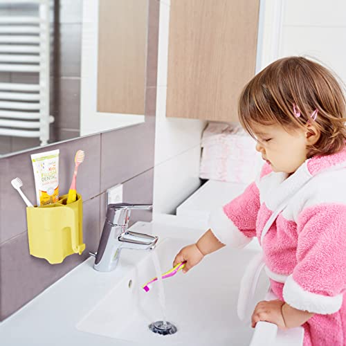 Elephant Toothbrush Holder for Kids, Suction Cup Electric Toothbrush and Toothpaste Holder for Toddler, Cute Toddler Toothbrush Holder with 3 Slots and a Hook for Hanging Bath Ball, Yellow - color: Yellow