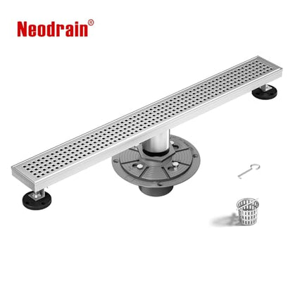 Neodrain 18-Inch Brushed Linear Shower Drain with Quadrato Pattern Grate | 304 Stainless Steel Linear Drain,Rectangle Shower Floor Drain with Hair Strainer, shower drain base ,Fits Bathroom, Balcony - color: Brushed, size: 18 In