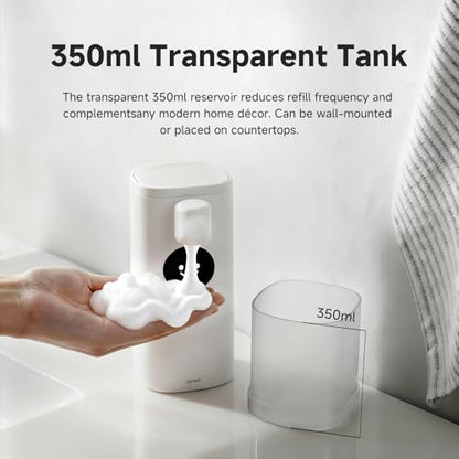 Automatic Foaming Soap Dispenser, Touchless Soap Dispenser with LED Hand Washing Timer, Rechargeable 350ml Foam Soap Dispenser, IPX7 Waterproof, Wall Mounted for Bathroom Kitchen Kids - color: White