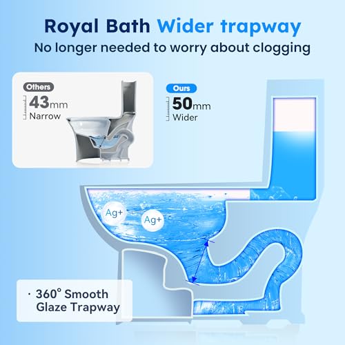 RoyalBath Elongated Two piece Toilet for Bathrooms, 12" Rough In | 17.3" ADA Height, Nano Self-Cleaning, WaterSense/MAP/CUPC Certified, 1 GPF 360° TSUNAMI Flush, Soft-Close Seat - size: 1.01 GPF Side Flush