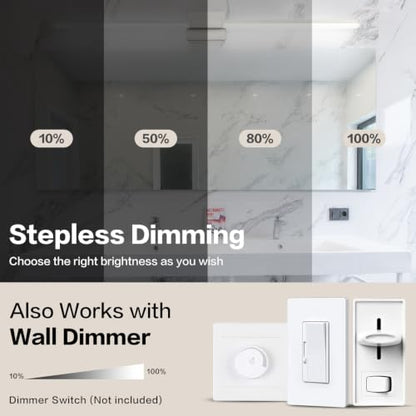 SOLFART Vanity Lighting Fixtures 48-Inch: Brushed Nickel Dimmable Bathroom Light Fixtures Over Mirror, Built-in Dimmer, Thickened Aluminum Body, 360 Degree Rotation, ETL IP44 - color: Brushed Nickel-6000K, 5-Step Brightness Control, size: 48 inch