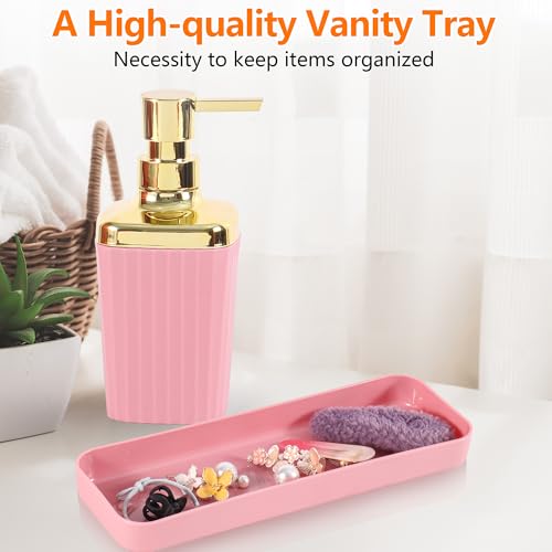 9 PCS Pink Bathroom Accessories Set with Trash Can Bathroom Accessory | All-in-One Kit with Trash Can,Toothbrush Holder,Soap Dispenser,Toothbrush Cup,Vanity Tray,Soap Dish,Toilet Brush etc for Home - color: Pink