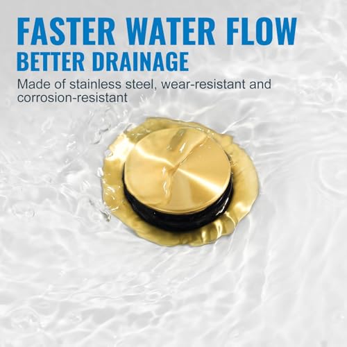 Pop Up Sink Drain Without Overflow, Bathroom Sink Drain Vessel Sink Stopper Pop Up Sink Drain Stopper, Pop Up Drain for Bathroom Sink Drain Strainer for Hair Catcher, Brushed Golden - color: Brushed Golden, style: Without Overflow