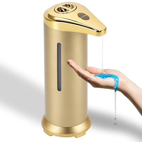 250ml Electric Soap Dispenser Touchless, Countertop Automatic Touchless Hand Soap Dispenser for Home Bathroom Kitchen School Hotel (Gold) - color: Gold