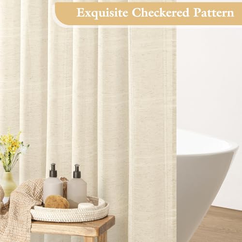 Linen Boho Farmhouse Shower Curtain Set with Tassel, Modern Bohemian French Country Chic Bathroom Shower Curtain Set with PEVA Liner, Cotton Hollow Fabric Shower Curtain,72x72 - Beige/Cream - color: Beige, size: 72"W x 72"L (Pack of 1)