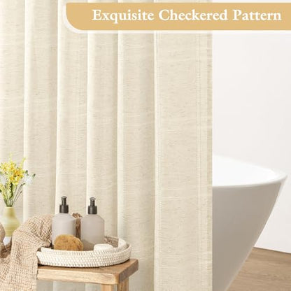 Linen Boho Farmhouse Shower Curtain Set with Tassel, Modern Bohemian French Country Chic Bathroom Shower Curtain Set with PEVA Liner, Cotton Hollow Fabric Shower Curtain,72x72 - Beige/Cream - color: Beige, size: 72"W x 72"L (Pack of 1)