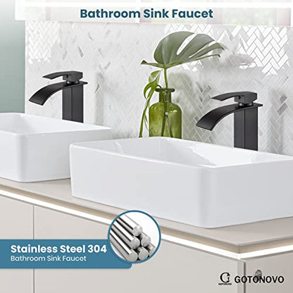 gotonovo Waterfall Tall Bathroom Faucet 1 Hole No Drain, Oil Rubbed Bronze | Modern Vessel Sink Faucet Single Handle 304 Stainless Steel,24” cUPC Supply Hoses,for Bowl Basin Lavatory Vanity Restroom RV - color: Bronze
