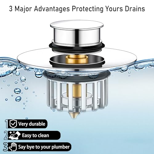 Pop-Up Drain Plug with Screen，Bathtub Plugs，Shower Drain Hair Catcher，Drain Protectors for 1-1/2 to 1-3/4 inch Bathtub Drain Holes