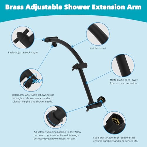 Hibbent Rain Shower Head, 13'' High Pressure Rainfall 5 Spray Mode Showerhead with 16" Shower Head Extension Arm, Solid Brass Adjustable Shower Arm Extender, Waterfall fixed Showerheads, Matte Black - color: Matte Black, style: Square 13'' with Arm