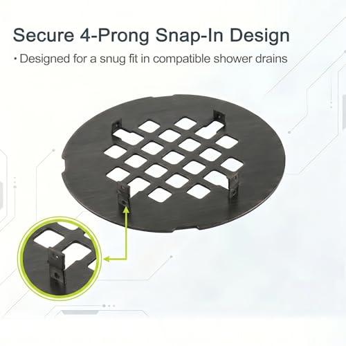 Shower Drain Cover Snap-in Hair Catcher - Bronze 2 Pack | Stainless steel, 4-1/4" OD round, Fits 2-7/8" pin spacing, Easy install no tools, Oil rubbed bronze, shower grate strainer. - color: Oil Rubbed Bronze