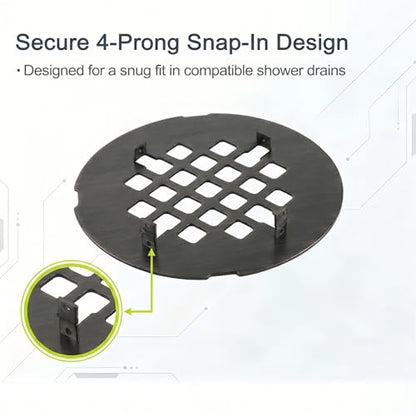Shower Drain Cover Snap-in Hair Catcher - Bronze 2 Pack | Stainless steel, 4-1/4" OD round, Fits 2-7/8" pin spacing, Easy install no tools, Oil rubbed bronze, shower grate strainer. - color: Oil Rubbed Bronze