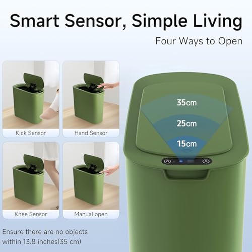 Automatic Motion Sensor Bathroom Trash Can with Lid, 2.6 Gallon Touchless Trash Bin, Smart Garbage Can Plastic Slim Wastebasket for Bedroom, Office, Dorm (Green) - color: Green