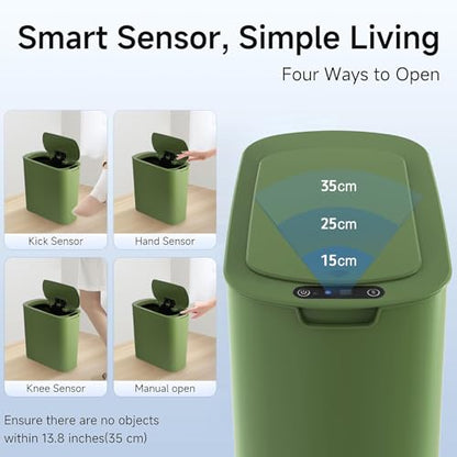 Automatic Motion Sensor Bathroom Trash Can with Lid, 2.6 Gallon Touchless Trash Bin, Smart Garbage Can Plastic Slim Wastebasket for Bedroom, Office, Dorm (Green) - color: Green