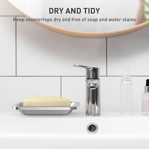 Stainless Steel Soap Dish for Kitchen Sink, Large Draining Tray | Metal Soap Holder for Bathroom, Shower, Kitchen Sink Counter, Container for Sponges, Steel wool, Scrub brushes, Anti-Rust - color: Large Round Hole