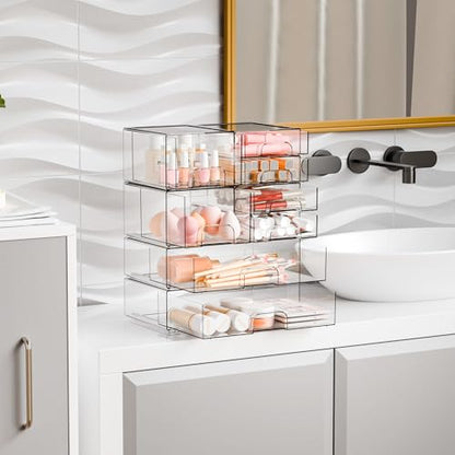 8 Pack Clear Stackable Storage Drawers,Acrylic Drawer Organizer for Medicine,Palettes,Hair Accessories and Makeup Organizer,Plastic Drawers for Cabinet,Office,Desk,Bathroom Storage Containers - style: 8 PACK