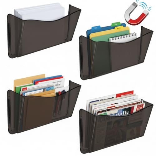 Azar Displays 250045-SMK Plastic Wall Mount File Holder with Magnets Smoke Colored, 4-Pack - color: BLACK SMK, style: Magnetic