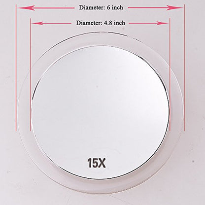 SANTOO 15X Magnifying Mirror - with 3 Mounting Suction Cups - Used for Precise Makeup - Eyebrows/Tweezing - Blackhead/Blemish Removal - Bathroom/Travel Makeup Mirror - 6 Inch Round (Rose Gold) - color: 15x